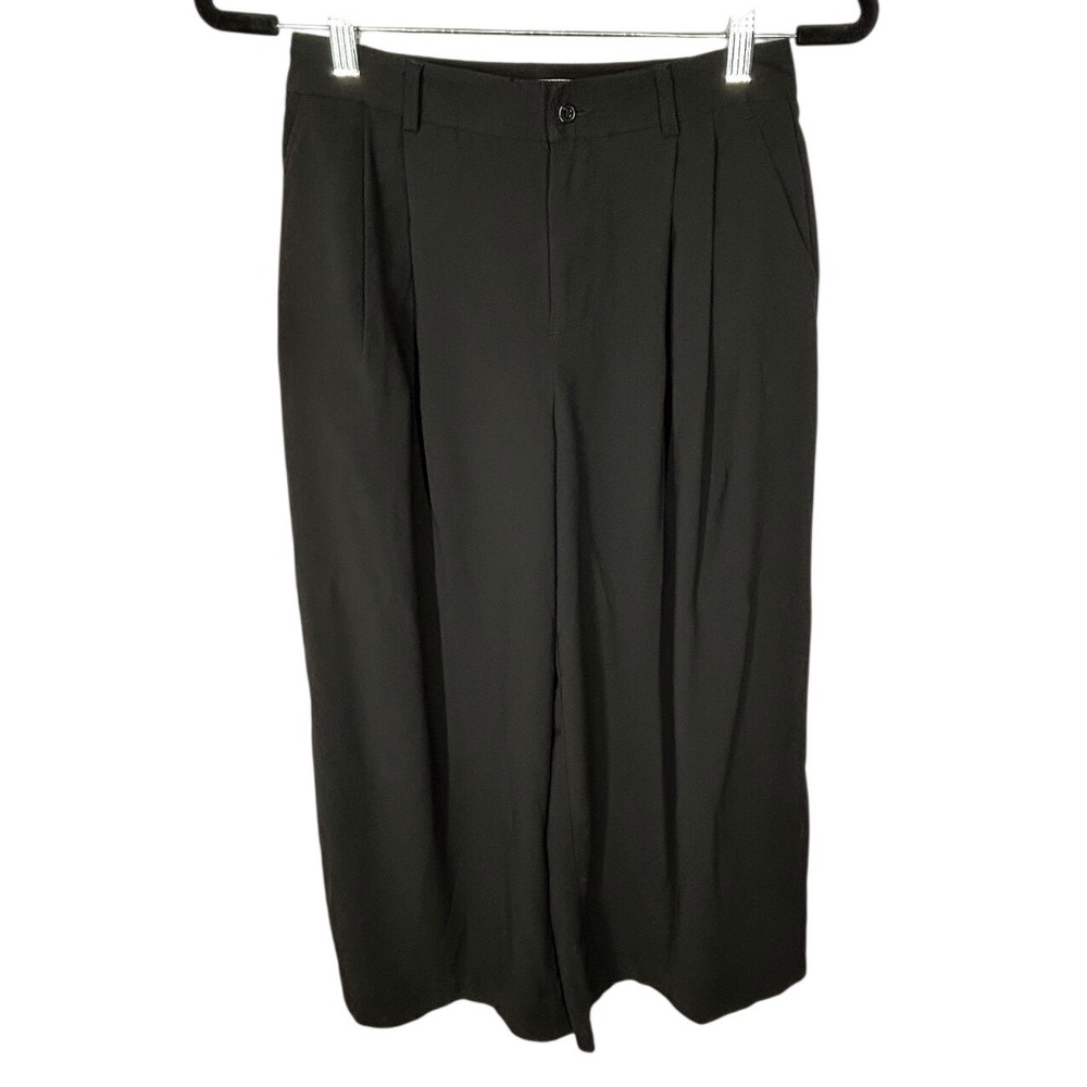 Lou & Grey Black Wide Leg Pants Button/Zip Pleated Front Pockets Women's Size 4